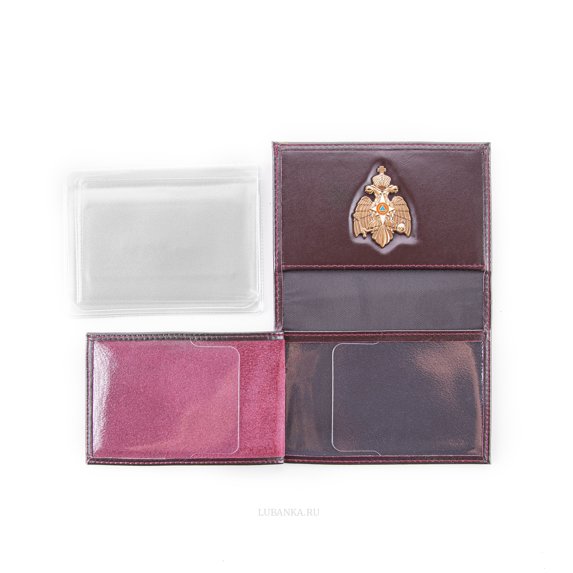 Обложка для автодокументов и удостоверения МЧС с жетоном бордовая