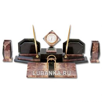 Настольный набор для руководителя «Куб с часами» из камня