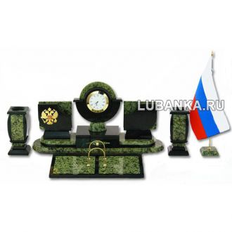 Настольный набор для руководителя «Герб России с флагом» из камня