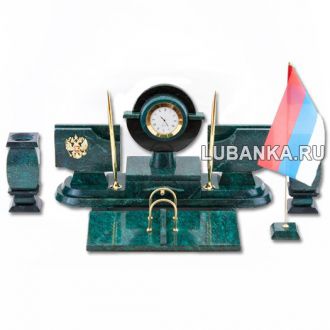 Настольный набор для руководителя «Герб России с флагом» из камня