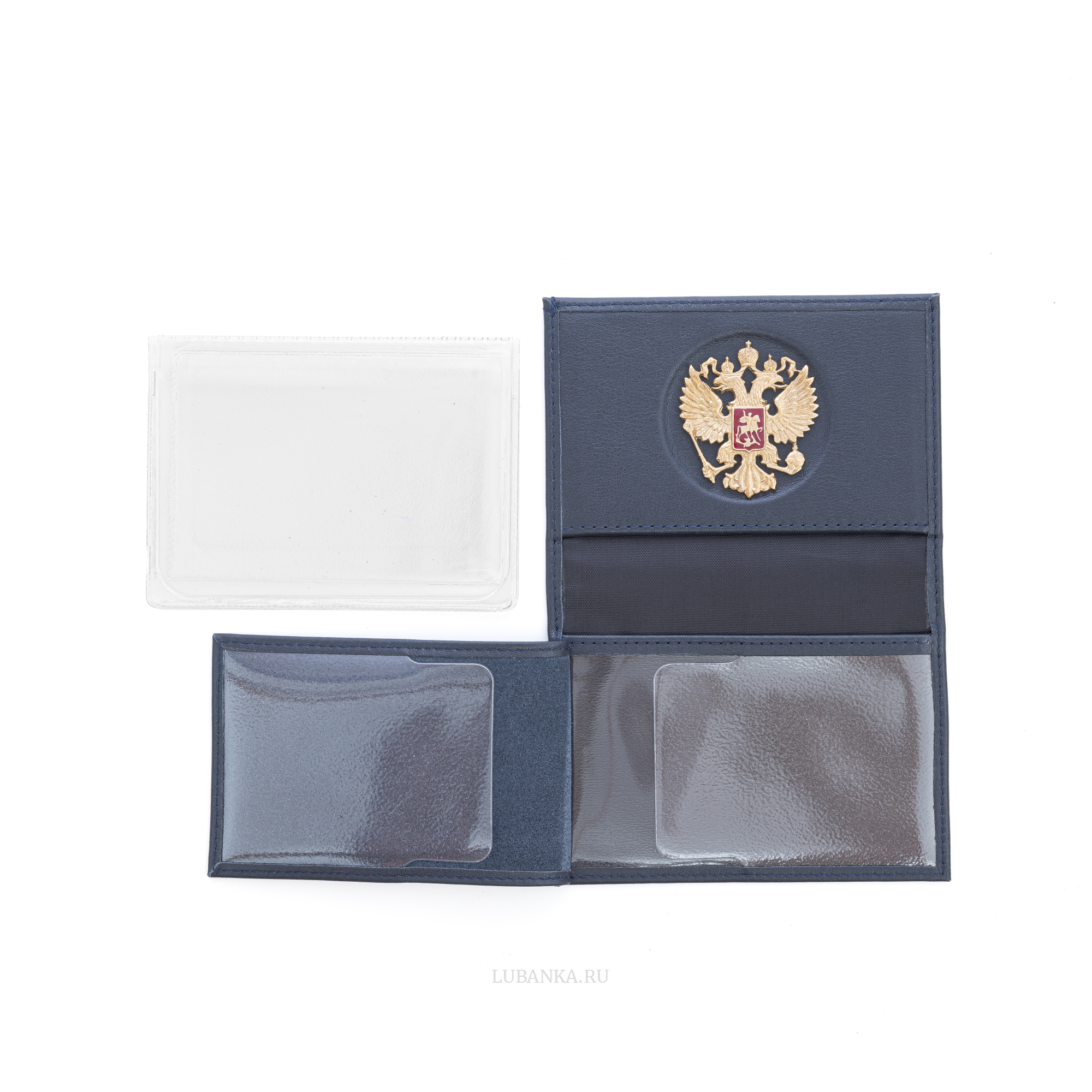 Обложка для автодокументов и удостоверения Россия с жетоном темно синяя